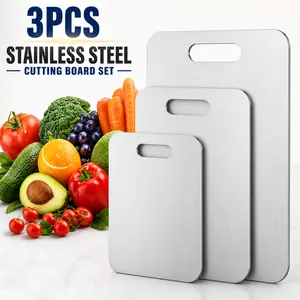 3PCS Titanium Cutting Board Double-Sided 100% Pure Titanium Cutting Boards for Kitchen, Food Grade Metal Chopping Boards for Meat, Vegetables, Rust Resistant, Easy to Clean, Ultrathin Durable Portable Kitchen Tools