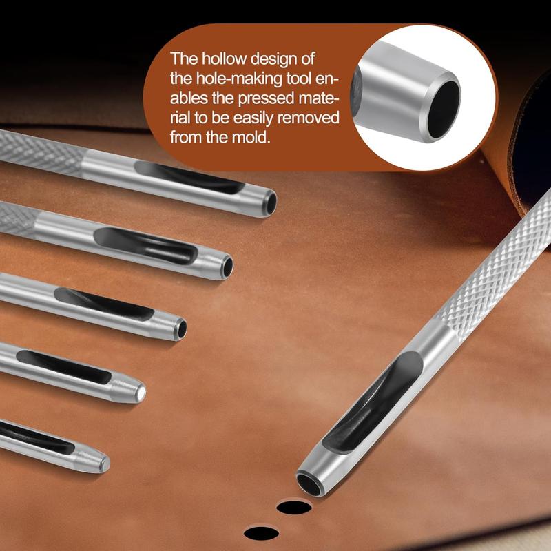 Hollow Leather Hole Punch Set with 6 count Steel Tools (1.5mm-4mm) - Hole Punch Tool for Belts, Felt & Gaskets - Belt Hole Puncher for Leather Crafts