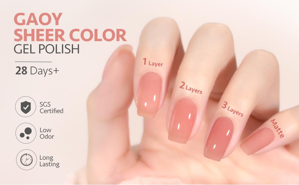 GAOY Milky Pink Jelly Nude Gel Nail Polish Set, 6 Transparent Colors Sheer White Soak Off UV Light Cure Gel Polish Kit for Salon and Nail Art DIY at Home