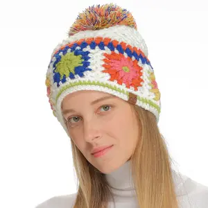 C.C Hand Made Crochet Pom Beanie for Women - Artisanal Craftsmanship, Cozy Warmth, One of a Kind Winter Essential, Stylish Design