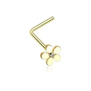 Golden Grand Plumeria Flower L-Shaped Nose Ring