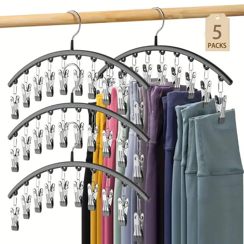 5 Pack Space Saving Leggings Organizer for Closet, 10 Clips Pants Hangers Multi Layer Vertical Legging Storage Rack Non Slip Clip Hangers for Yoga Pants Skirts Jeans Hats Closet Organization
