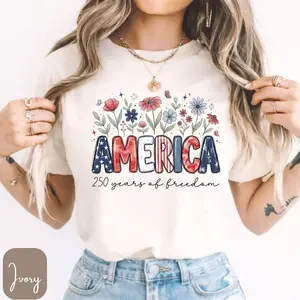 [Comfort Colors] 250 Years Of Freedom T-Shirt 🇺🇸🌸✨ Patriotic Floral 4th Of July Tee, America 250th Anniversary Graphic Shirt, Independence Day Design, Full Color Print, Top Womenswear, Top Menswear, July 4th Gift
