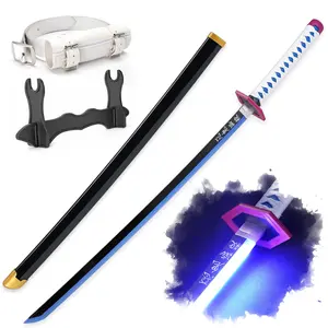 ELERVINO 41 inches LED Demon Slayer Cosplay Sword Tomioka Giyuu Light Swords with White Belt & Holder Stand Display for Halloween Anime Role Playing Props Cosplay Collection Decoration Christmas Gift Birthday Decoration