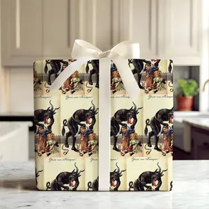 Krampus Postcard Style Gift Wrap Paper, Dark Christmas Folklore Design, Vintage Holiday Wrapping