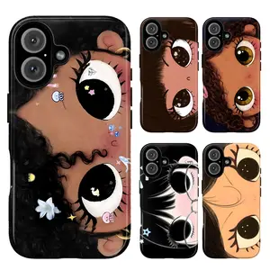 Cute Big Eyes Cartoon Phone Case for iPhone 17 16 15 14 13 12 11 Pro Max Plus, Kawaii Doll Character iPhone Cover, Coquette Y2K Aesthetic Case, Soft Girl Cute Cartoon Art Phone Cover, Gift for Girls & Women