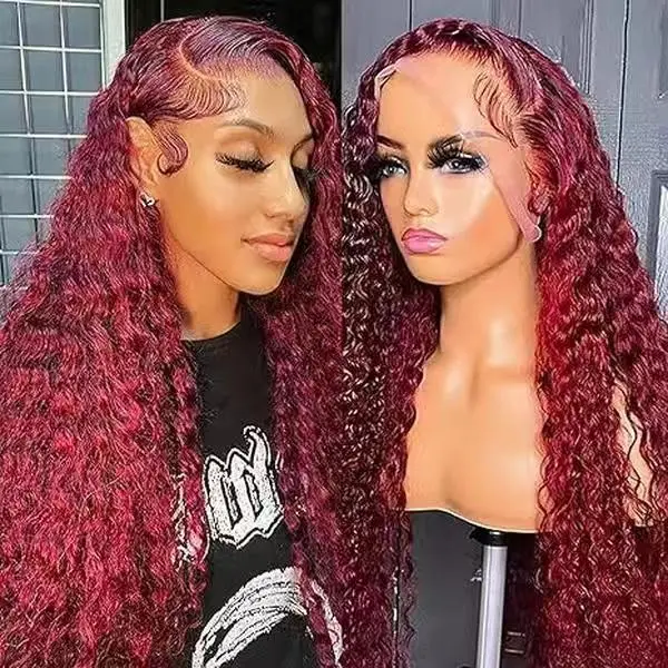 Burgundy Deep Wave Lace Front Wigs Human Hair 180% Density 99j Burgundy Frontal Wigs Human Hair 13x6 Red Human Hair Lace Front Wig for Fashion Black Women