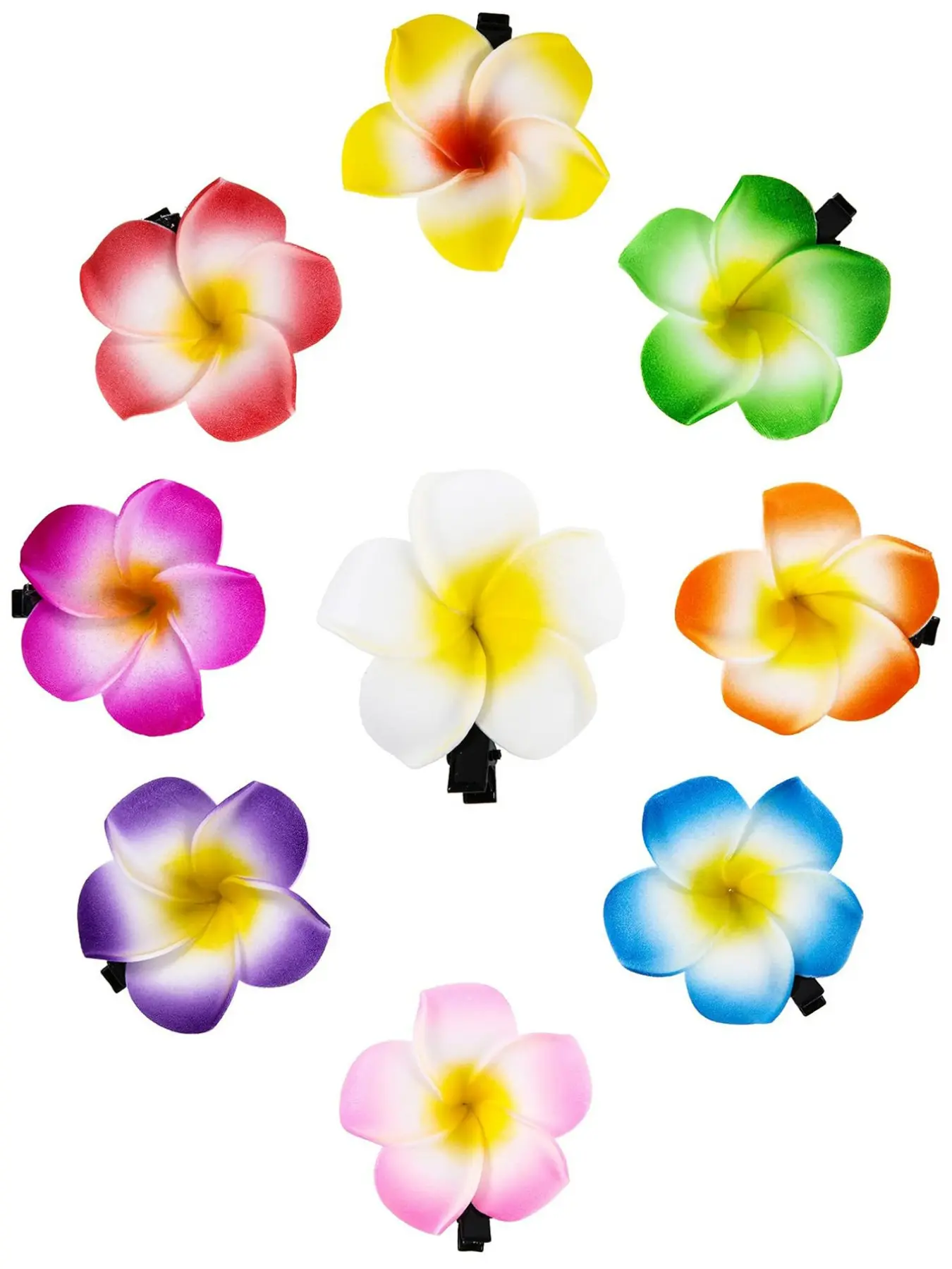 9Pieces Plumeria Flower Hair Clips Hawaiian Foam Flower Clips Frangipani Artificial Clips for Bridal Wedding Luau Beach Tropical Vacation Party Hair Decorations Tropical Hair Accessories Hair Clip Set(5 cm 1.97 inch)