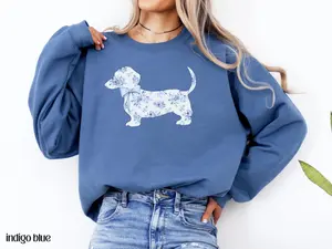 Doxie Mom Sweatshirt, Floral Toile Dachshund Mama Crewneck, Gift for Dog Lovers, Weenie Dog Owner Gift, Coquette Weener Dog Shirt