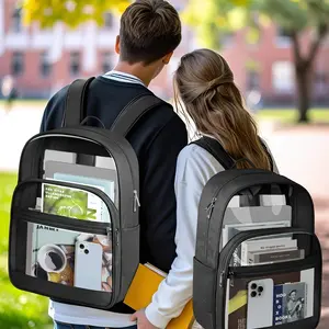 Heavyweight Transparent School Backpack, Lightweight Adjustable Straps, Zipper Closure, Cartoon Luggage Print, Ideal for Students and Travelers, Clear Backpacks