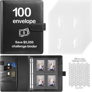 100 Envelopes Money Saving Challenge Binder with Laminated Tracker, Budget Binder with Cash Envelopes, Easy and Fun Way to Save $5,050 (Black)