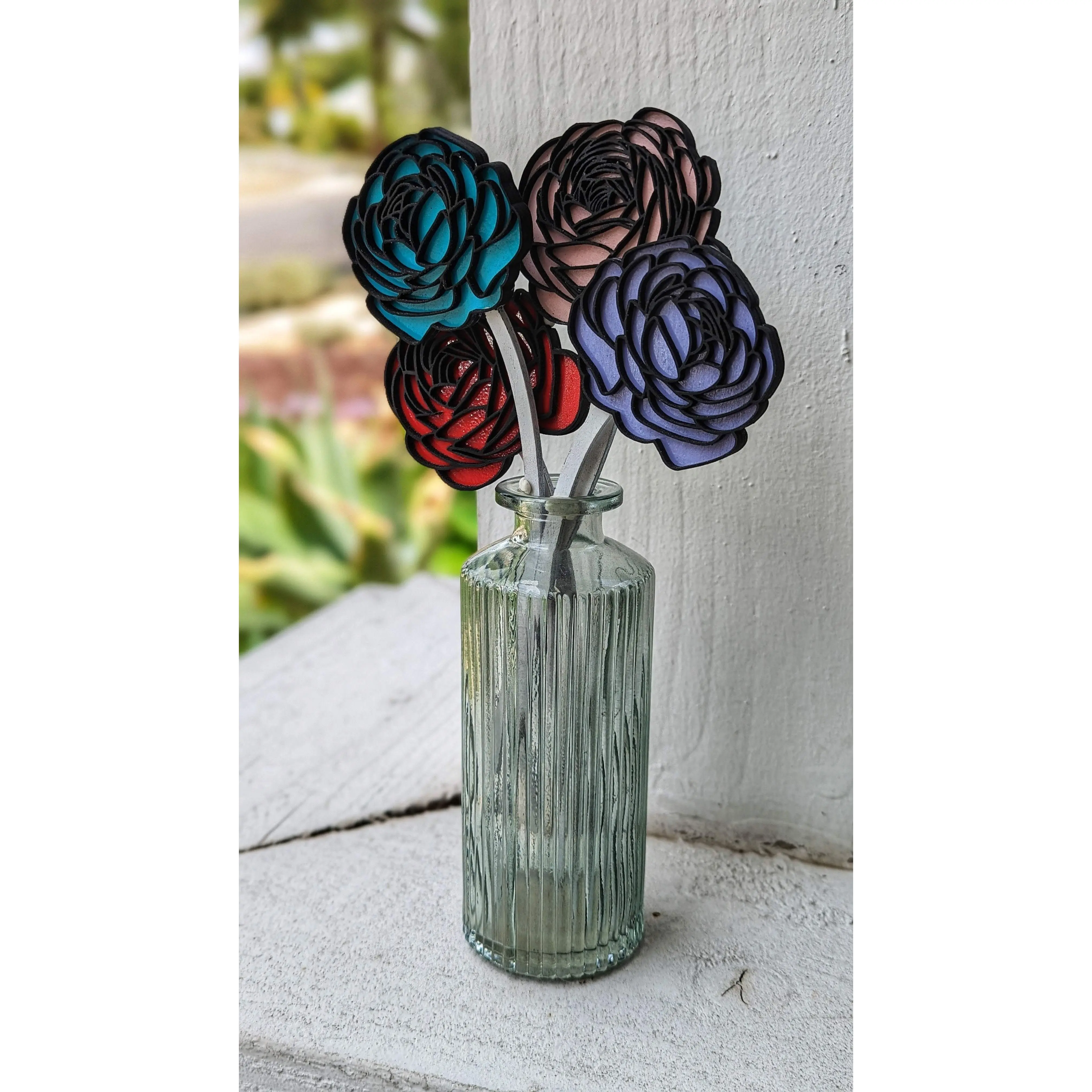 Hand painted Wooden Ranunculus Flower