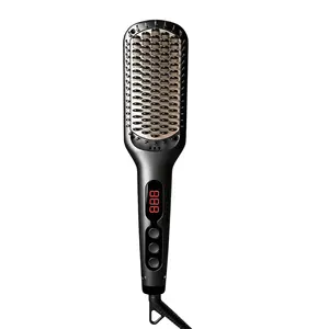 Ceramic Ionic Hair Straightener Brush for Home Salon,MCH Fast 20s Heating Tech with Auto-Off Safety,Anti-Scald with Universal Dual Voltage,Straightener Comb for Frizz-Free Styling,Shiny Hair,5Min Fast Straightening,Rotatable Power Cord (Black)