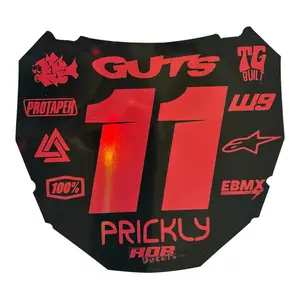 ODI Style Front Number Plate Decal — 11 Logo — Metalic Red