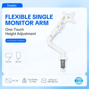 GAMERS SWITCHING — Flexible Single Monitor Arm! Fully Adjustable for 15-32" Screens, Quick VESA Install, Cable Management, 19.8lbs Capacity,C-Clamp or Grommet Install, Gaming & Office