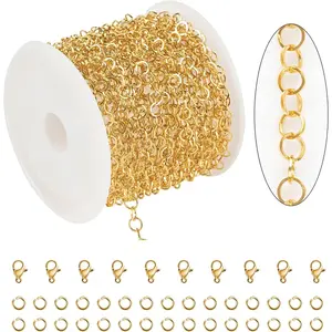 16.4   Plated Stainless Steel  Making Chains 4mm Circle Link Chain Bulk for Women Bracelet Necklace DIY Crafts  Supplies with Jump Rings and Lobster Clasps