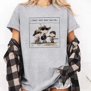 I FORGET WHAT EIGHT WAS FOR Funny Cartoon Cowboy Band T-Shirt for Men & Women, Music Lover Graphic Tee, Retro Guitar Player Shirt