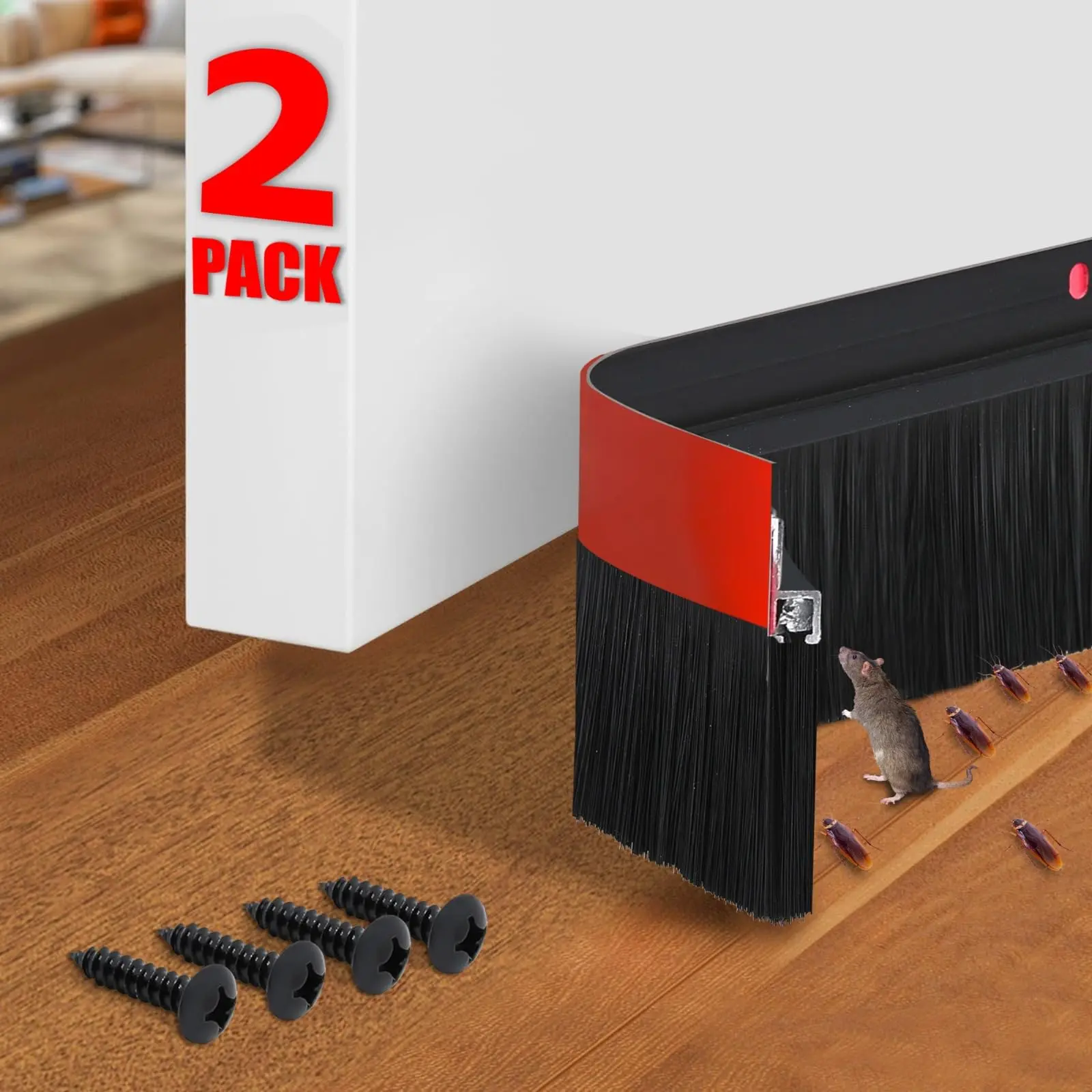 2 Pack Door Sweep For Bottom - Metal Gap Filler Draft Blocker  Weather Stripping Threshold Seal Brush Storm Soundproofing Rodent Guard Excluder Strip Rain Drip Stopper