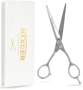 Nixcer Professional Scissors - 6.5" Korean Convex Edge Blade Hair Cutting Scissors C440 Japanese Steel, Featuring Long-Lasting Sharpness Silver.