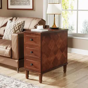 LITTLE TREE Solid Wood End Table, Fully Assembled Narrow Side Table with Drawers, Pre-Assembled Nightstand Slim Bedside Table for Small Spaces, Living Room, Bedroom,