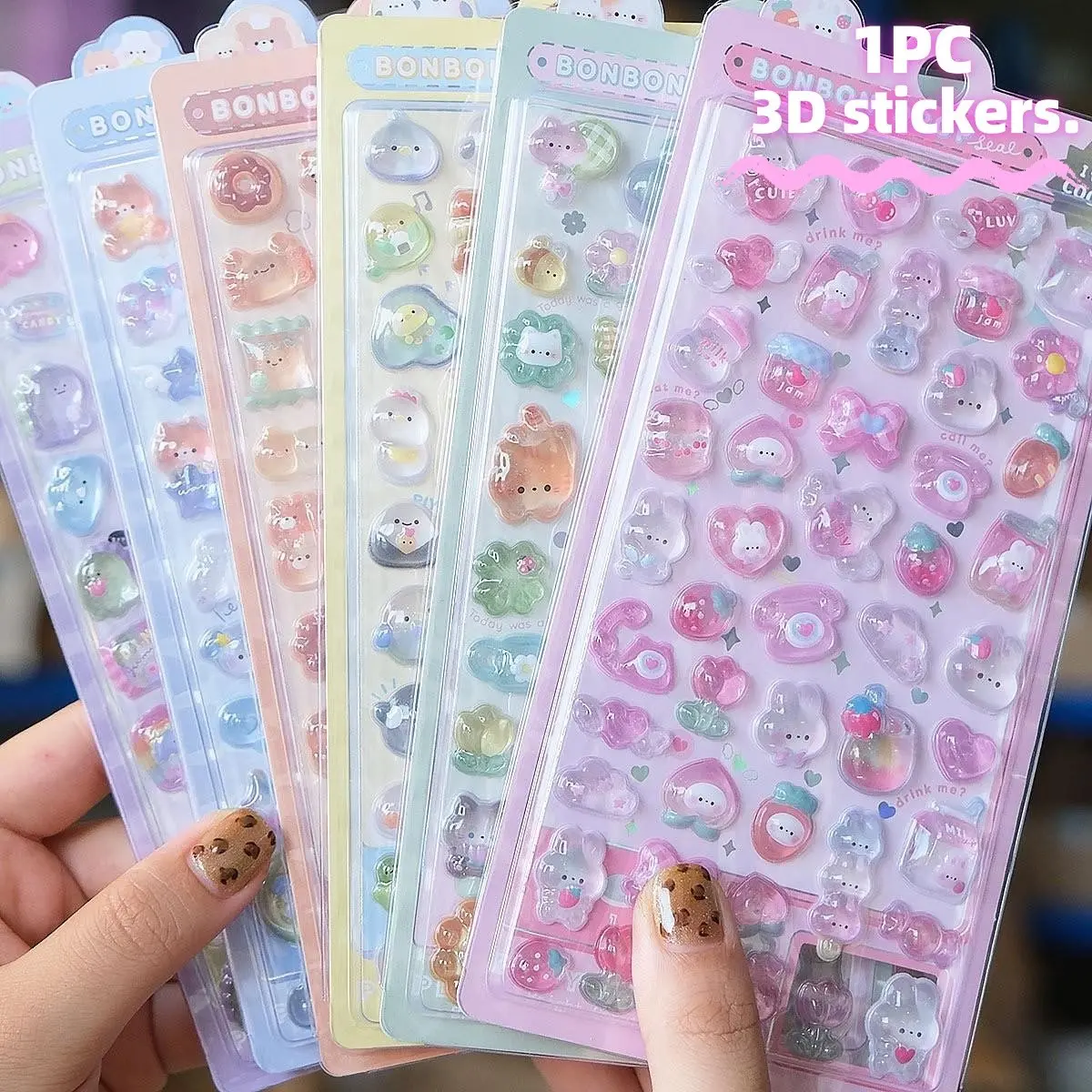3D Cartoon Rabbit Candy Sticker, High-Quality Embossed Decorative Sticker, Cute 3D Relief Solid Sticker for Scrapbook, Notebook, Phone, Cellphone, Water Bottle
