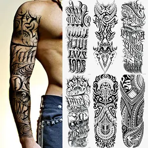 6 Sheets Full Arm Tribal Totem Temporary Tattoo Stickers, Realistic Fake Tattoos for Men & Women, Perfect for Cosplay & Halloween Parties, Waterproof Temporary Tattoos