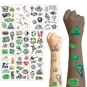 Glow-in-the-Dark Soccer Tattoos Stickers for Kids&Adults – 36+ Football, Player, Goal & Action Designs – Fun Temporary Tattoos or Party Decorations for Boys & Girls (10 Sheets)