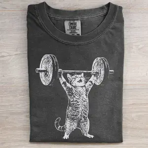 Funny Cat Lifting Weights Shirt, Gym Humor Workout Tee, Strong Kitten Graphic, Unisex Fit Design, Gift for Men and Women