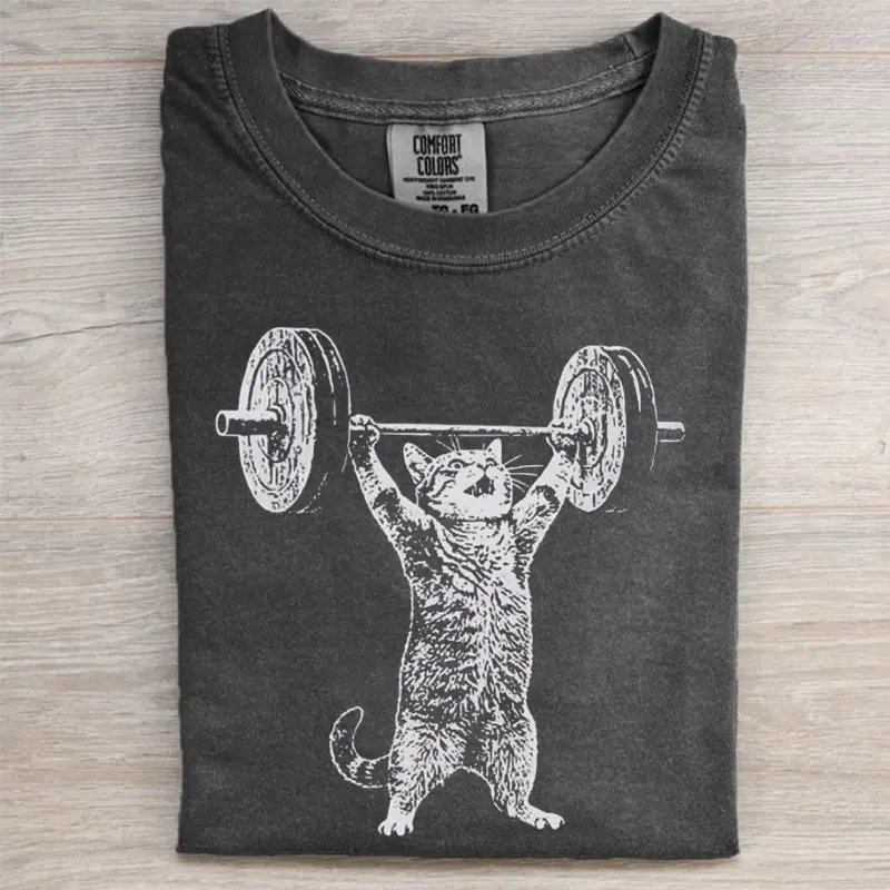 Funny Cat Lifting Weights Shirt, Gym Humor Workout Tee, Strong Kitten Graphic, Unisex Fit Design, Gift for Men and Women
