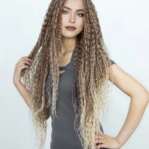 Women's 34-Inch Long Synthetic Curly Wigs, Synthetic Material Wigs, Synthetic Hair Wig, Ideal for Cosplay, Party & Daily Wear, Natural-Looking T-Part Lace Front Wig without Bangs