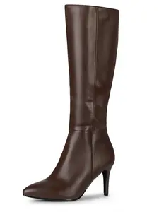 BLISSFUL STEP High Heels Pointed Toe Stiletto Heel Knee High Boots