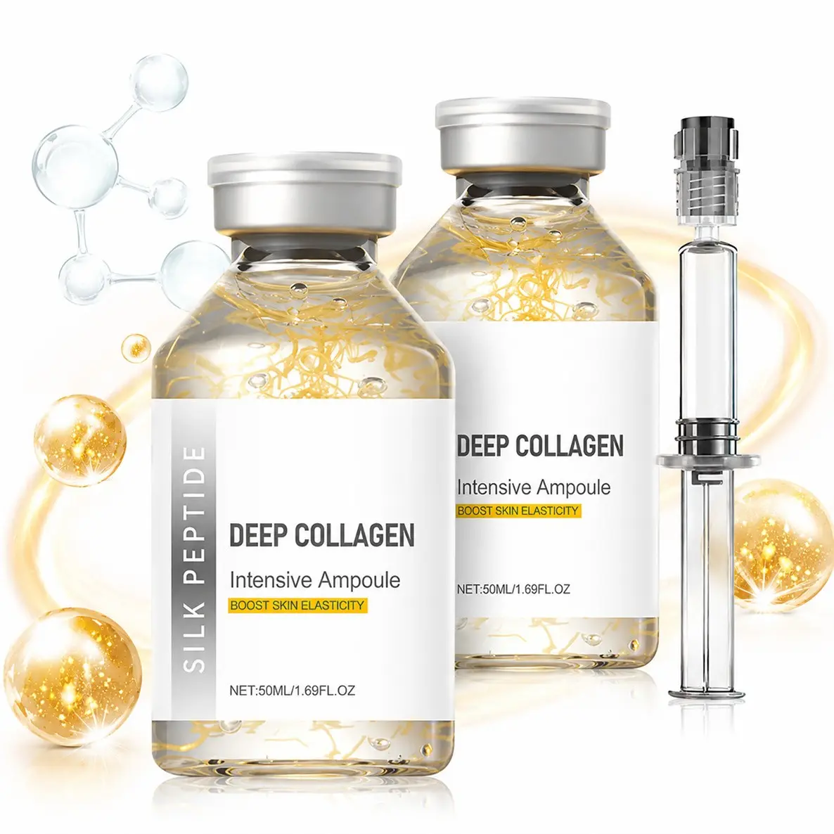 2Pcs Deep Collagen Silk Peptide Lifting Ampoule Serum，Korean Facial Essence,Firming Wrinkle-Smoothing Hydrating，Non-Greasy Gentle Formul, Elastic Firming Ampoules