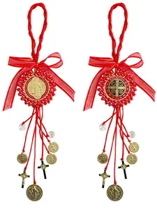 2Pcs Catholic Christmas Gift Set, Medalla De San Benito Escapulario, St Benedict Medal for Door & Car, Home Door Hanger Decoration, Hanging Ornament, Religious Ornaments