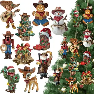 Christmas Gift 40pcs Wooden Highland Cow Handing Western Cow Decorations Christmas Tree Ornament for Christmas Party Indoor Outdoor Home Xmas Tree, Gift for Family Friends Cattle Lover