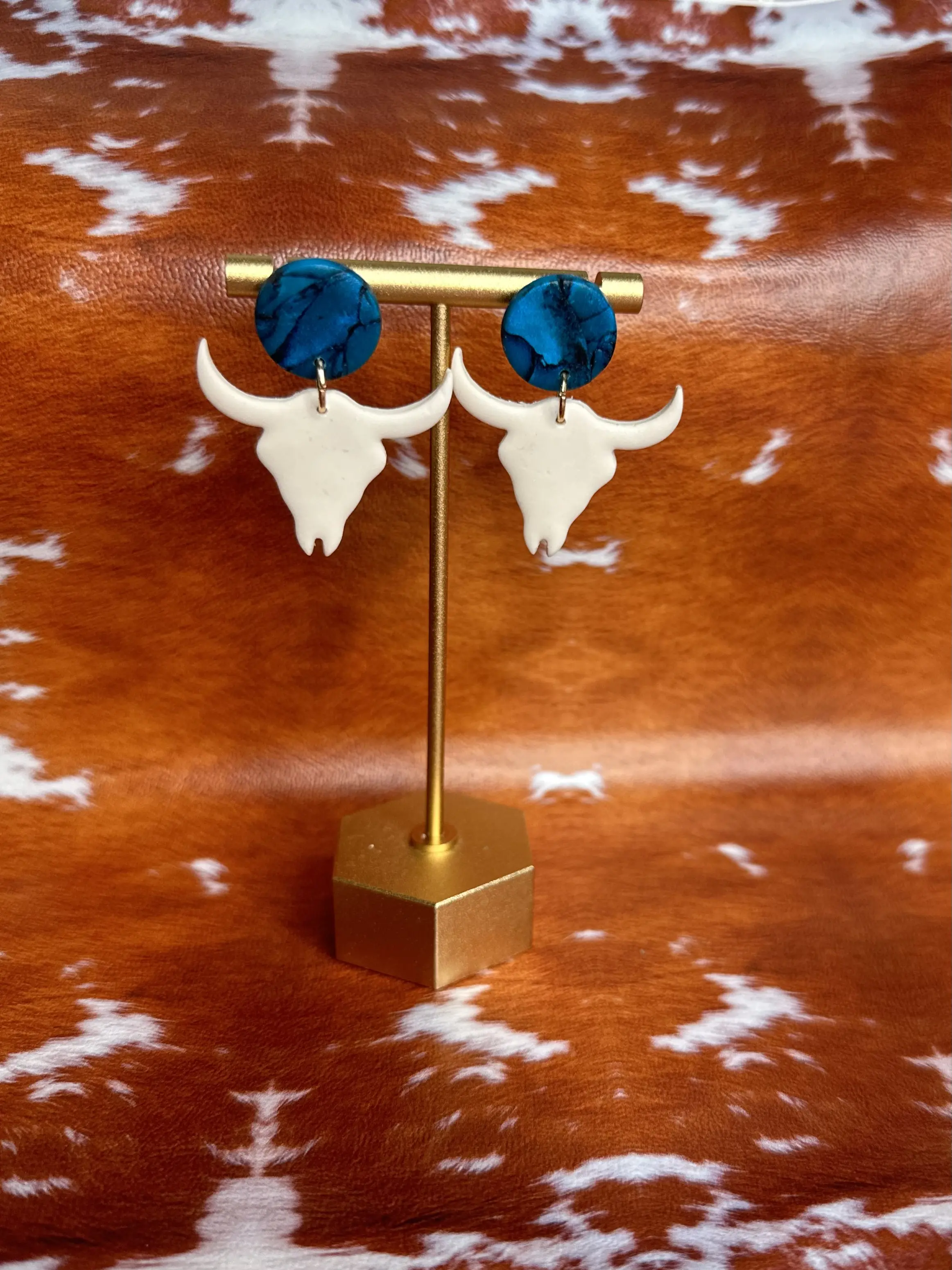 Faux Turquoise Longhorn Skull Polymer Clay Earrings