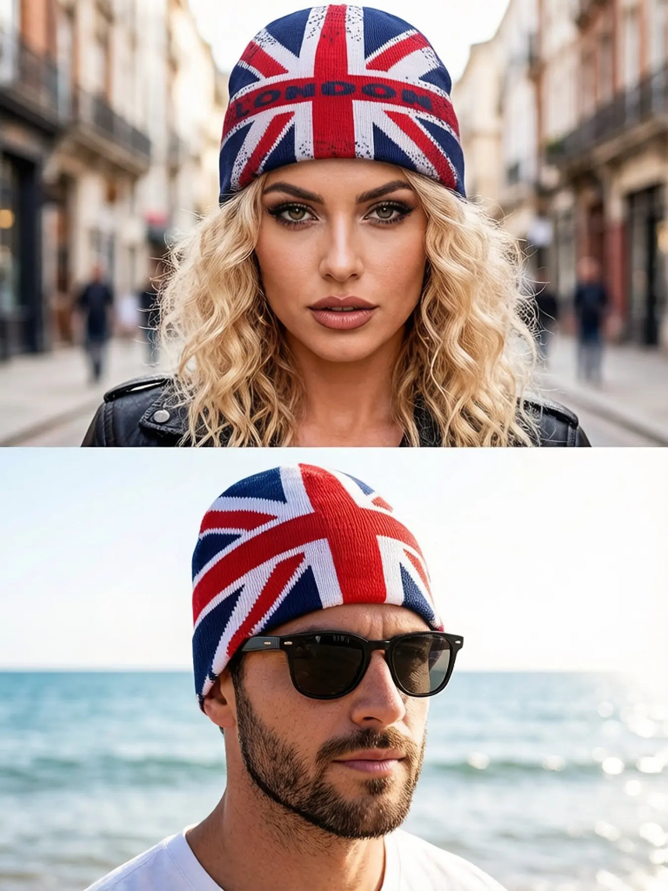 2-PC   Union Jack Knit Beanie Hats, Bold Graphic Hats, Casual Trendy Hat, Unisex Casual Streetwear Couple Cold Weather Caps, Fashion Personality Skullies, Suitable for Daily Wear & Outdoor Sports, Ideal Holiday Gift