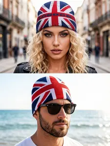 2-PC   Union Jack Knit Beanie Hats, Unisex Casual Streetwear Couple Cold Weather Caps, Fashion Personality Skullies, Suitable for Daily Wear & Outdoor Sports, Ideal Holiday Gift
