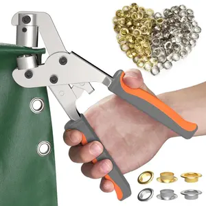 Grommet Tool Kit Eyelet Plier: Handheld Puncher Set with 500pcs 3/8 inch (10mm) Silver Grommets, Manual Eyelet Kits Press Machine for Banner
