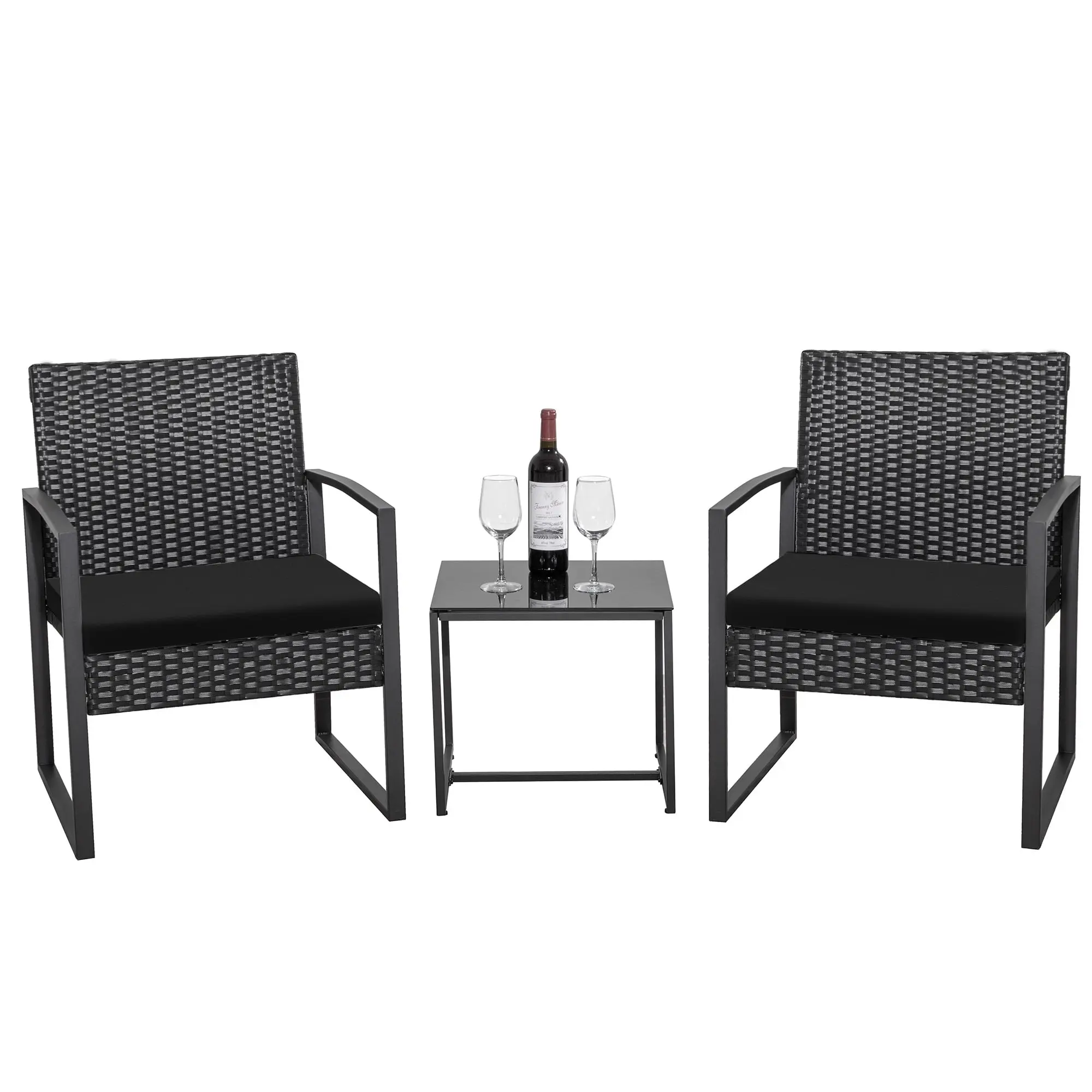 HOMALL Patio Furniture 3-Piece Set Casual Wicker Chair Bistro Chair with Coffee Table HOMALL Patio Furniture 3-Piece Set Casual Wicker Chair Bistro Chair with Coffee Table