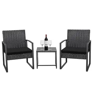 HOMALL Patio Furniture 3-Piece Set Casual Wicker Chair Bistro Chair with Coffee Table