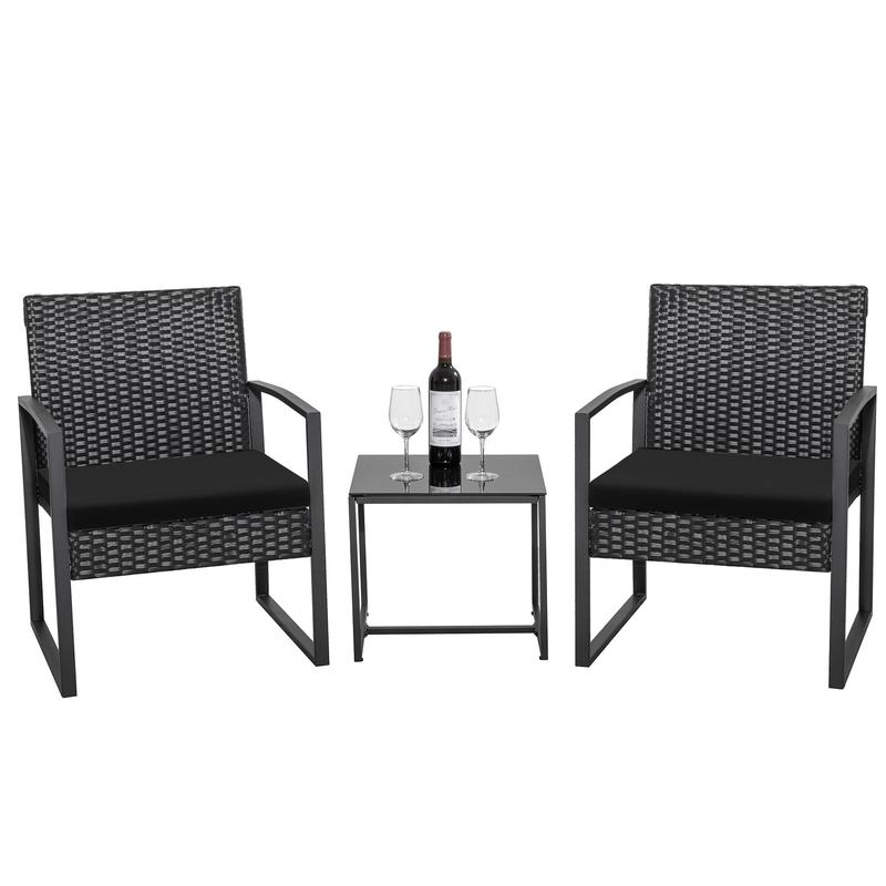 HOMALL Patio Furniture 3-Piece Set Casual Wicker Chair Bistro Chair with Coffee Table