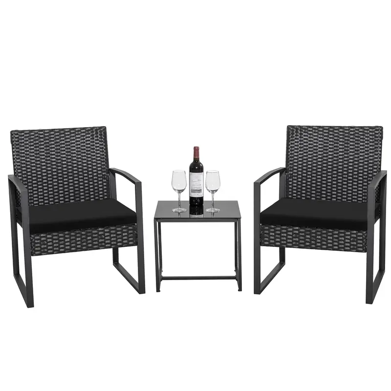 HOMALL Patio Furniture 3-Piece Set Casual Wicker Chair Bistro Chair with Coffee Table