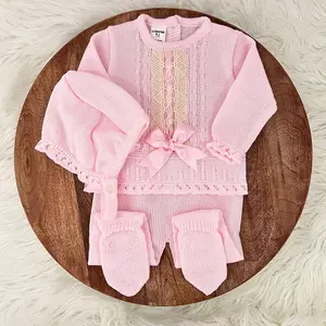 Baby Layette Knitted Take Me Home Canastilla 4 Pieces Set With Blanket