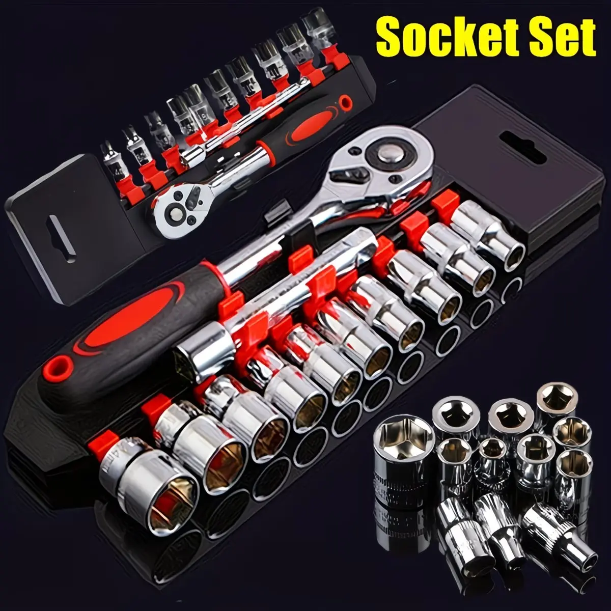 12 Piece Ratchet Socket Wrench Set, Socket Kit, Ratcheting Wrench Set, Ratchet Wrenches, 1/4 Inch Dual Direction Quick Release, Steel Star Head, Ratcheting Wrench Tool, Includes 10 Sockets 4-13mm and Extension Rods