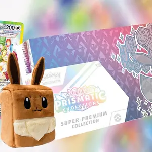 Scarlet & Violet Prismatic Evolutions Super Premium Collection - Includes Fuzzy Eevee Deck Box, Playmat, 65 Card Sleeves, and More