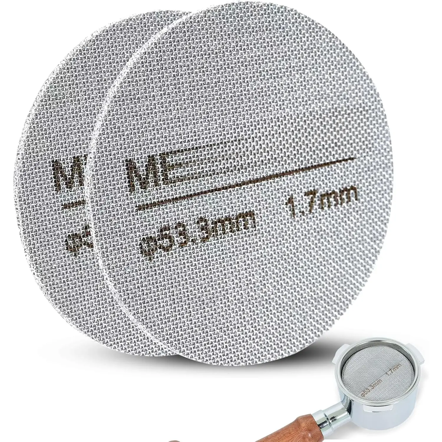 - 2 Packs 53.3mm Espresso Puck Screen, 1.7mm Thickness 150um 316L Stainless Steel, Upgraded  Coffee Filter Screen for 54mm Breville Portafilter Filter Basket