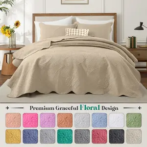 【 Weekly Picks 】Imperial Homeware Floral Ultrasonic 3 Pieces Quilted Bedspread Set Lightweight Bedspread Coverlet for All Seasons, Soft Microfiber Bedding with Pillow Shams Twin, Queen, King Sizes Machine Washable