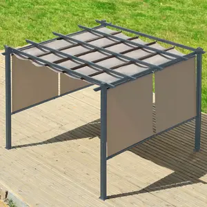 Aoodor 10 x 10 ft. Outdoor Aluminum Pergola with Retractable Shade Canopy, Roller Shade Curtain, Grape Trellis Pergola