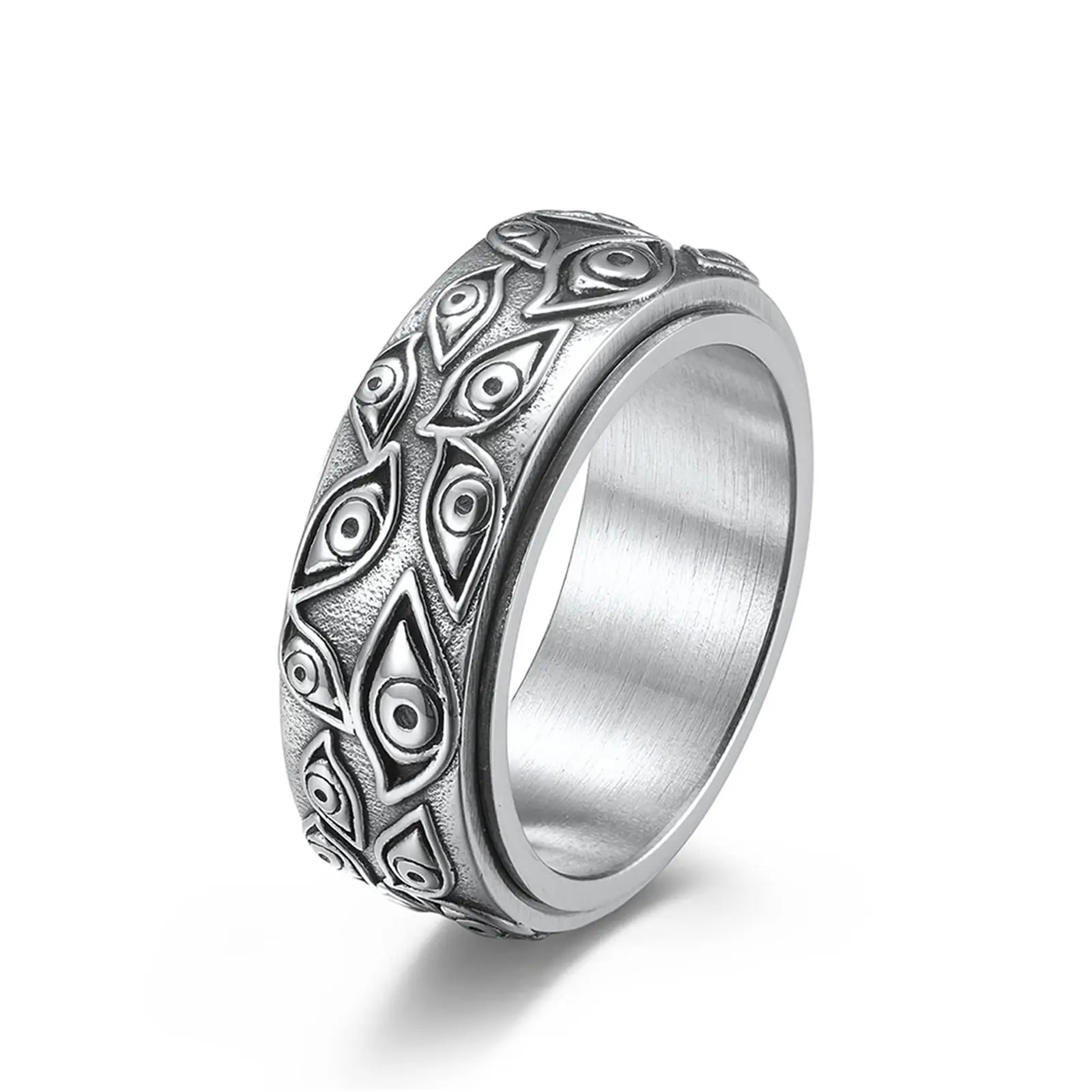 Men's Stainless Steel Ring with Retro Eye of God Engraving, 9mm Hypoallergenic Comfort Fit Band for Everyday Wear & Wedding, Stainless Steel Rings, Christmas, Graduation, Male, Daily, Birthday, Anniversary, Eye Motif, Male Ring