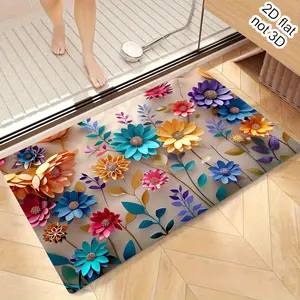 2D Flat Bath  with 2 Anti Slip Pads Quick Dry Non Slip Floral Diatomaceous Earth   Bathroom Laundry quick drying bathroom  absorbent  bathroom   non-slip decorative area rug indoor area Mat Decoration Flower bath  rug  set